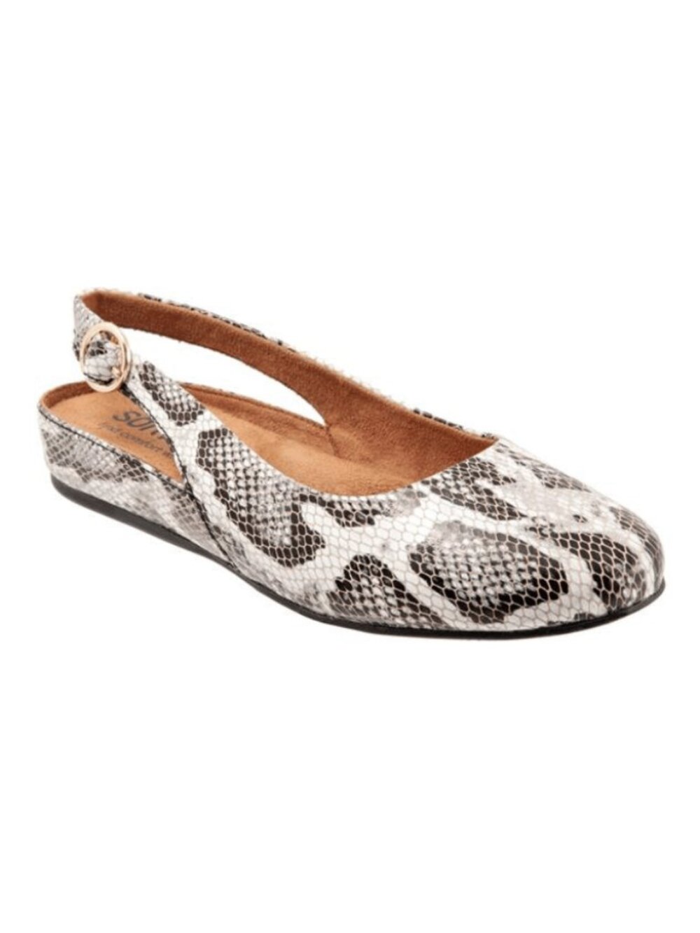 SoftWalk Sandy Women's Slingback Flat - Black/White Snake